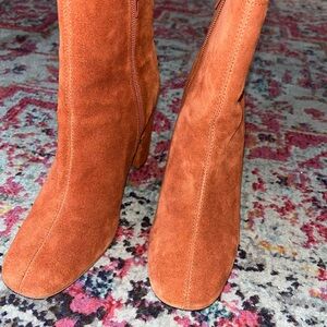 Urban Outfitters Burnt Orange Suede Block Heel Ankle Boots